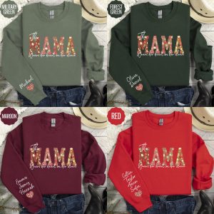 Custom This Mama Wears Her Heart on Her Sleeve Sweatshirt Floral Mama Sweatshirt Mothers Day Gift Personalized Mom Sweater With Kids Name 1