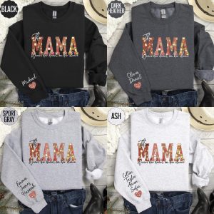 Custom This Mama Wears Her Heart on Her Sleeve Sweatshirt Floral Mama Sweatshirt Mothers Day Gift Personalized Mom Sweater With Kids Name 2