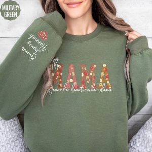 Custom This Mama Wears Her Heart on Her Sleeve Sweatshirt Floral Mama Sweatshirt Mothers Day Gift Personalized Mom Sweater With Kids Name 4
