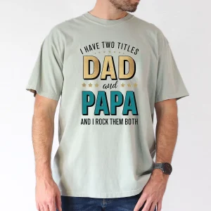 Dad & Papa Bold Letter Print with Stars T-Shirt, The Best Father's Day Gift