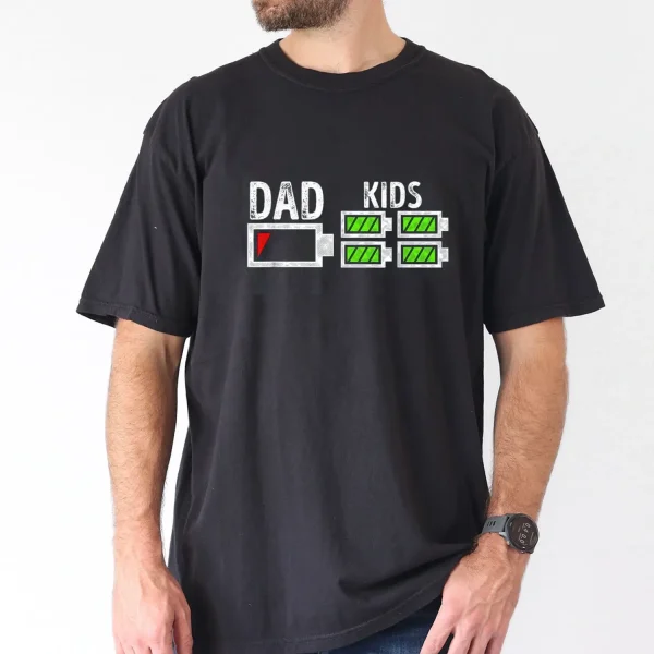 Dad of Four Low Battery Funny Father of 4 Boys Girls Dad T Shirt 100 Cotton Father T shirts for Men Women 180g round neck black size S XXXL 2