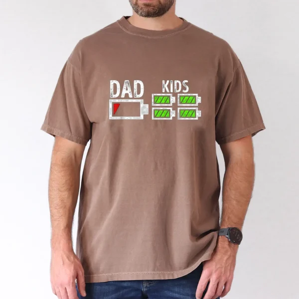 Dad of Four Low Battery Funny Father of 4 Boys Girls Dad T Shirt 100 Cotton Father T shirts for Men Women 180g round neck black size S XXXL 3
