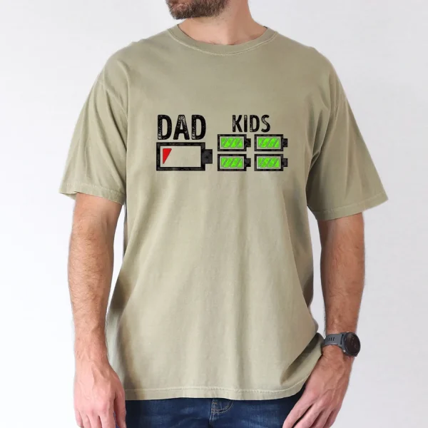 Dad of Four Low Battery Funny Father of 4 Boys Girls Dad T Shirt 100 Cotton Father T shirts for Men Women 180g round neck black size S XXXL 4