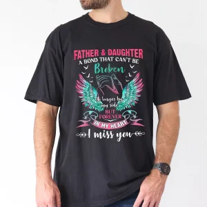 Father & Daughter Forever Bond Graphic T-Shirt with Colorful Wing Design, The Best Father's Day Gift