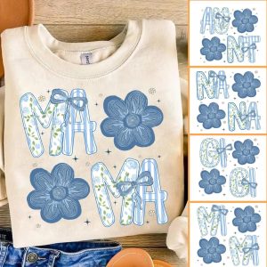 Floral Mama/ Mimi/NaNa/Gigi/ Aunt, Retro Coquette Bow - Preppy Flower Design for Mother's Day