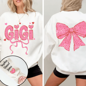 Gigi And Kids Lovely Bow - Personalized Sweatshirt With Design On Sleeve - Meaningful Mother's Day Gifts For Grandma, Mom, Wife