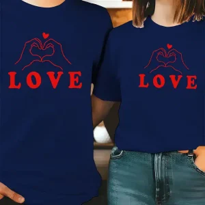 His Hers Matching Love Heart Graphic T Shirts 1