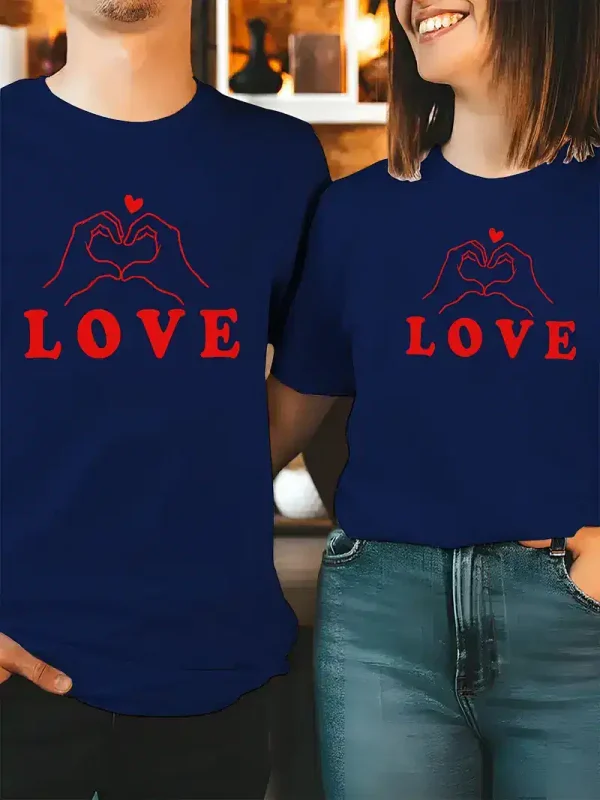 His Hers Matching Love Heart Graphic T Shirts 1