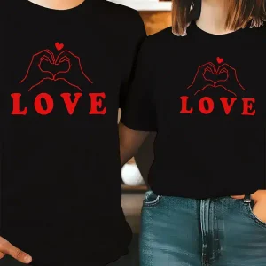 His Hers Matching Love Heart Graphic T Shirts 2