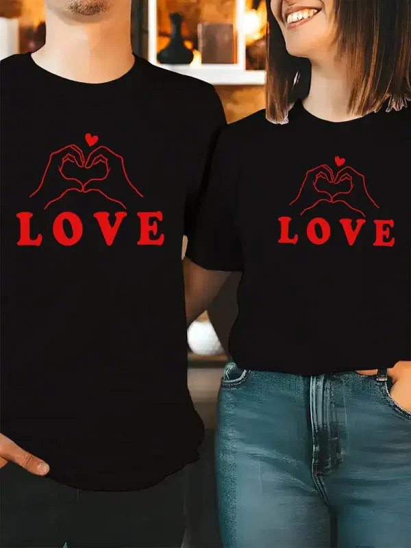 His Hers Matching Love Heart Graphic T Shirts 2