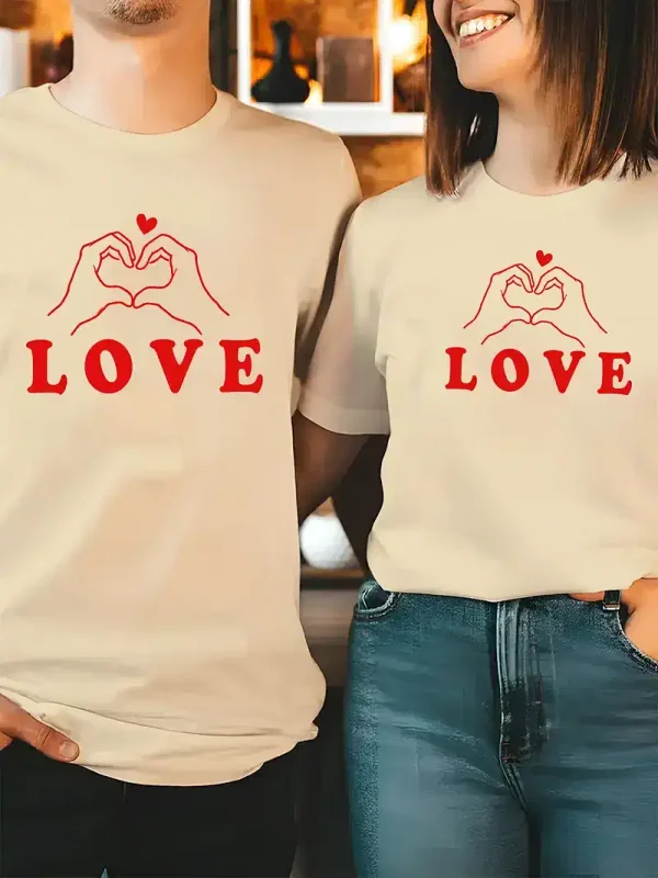 His Hers Matching Love Heart Graphic T Shirts 3