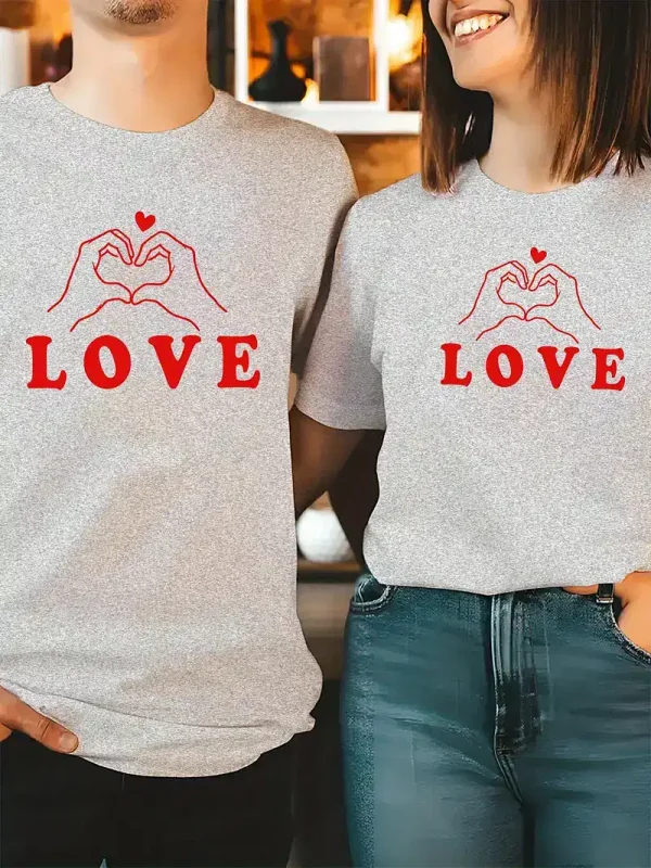 His Hers Matching Love Heart Graphic T Shirts 4