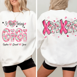 I Love Being Gigi Grandma and Grandkids Personalized Sweatshirt With Design On Sleeve Gift For Grandma Mom Wife NH96 2 1