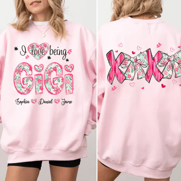 I Love Being Gigi Grandma and Grandkids Personalized Sweatshirt With Design On Sleeve Gift For Grandma Mom Wife NH96 3 1