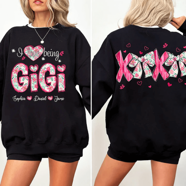 I Love Being Gigi Grandma and Grandkids Personalized Sweatshirt With Design On Sleeve Gift For Grandma Mom Wife NH96 4 1