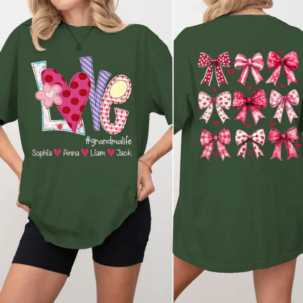Love Grandmalife Valentine Bow Personalized Sweatshirt With Design On Sleeve Gift For Grandma Mom Wife Custom Sleeve NH96 1 1