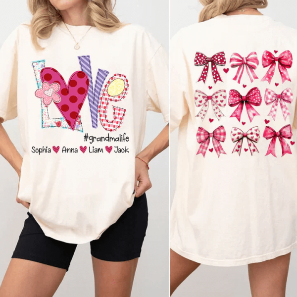 Love Grandmalife Valentine Bow Personalized Sweatshirt With Design On Sleeve Gift For Grandma Mom Wife Custom Sleeve NH96 2 1