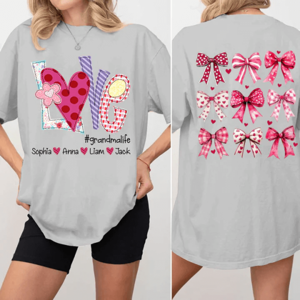 Love Grandmalife Valentine Bow Personalized Sweatshirt With Design On Sleeve Gift For Grandma Mom Wife Custom Sleeve NH96 3 1