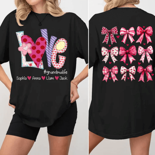 Love Grandmalife Valentine Bow Personalized Sweatshirt With Design On Sleeve Gift For Grandma Mom Wife Custom Sleeve NH96 4 1