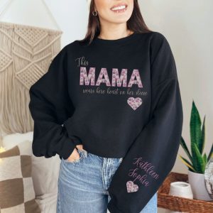 Personalized Mama Shirt, Wears Her Heart on Her Sleeve with Kids' Names