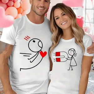 Couples Matching T-Shirt with Love and Magnet Design, The Best Family Matching Gift