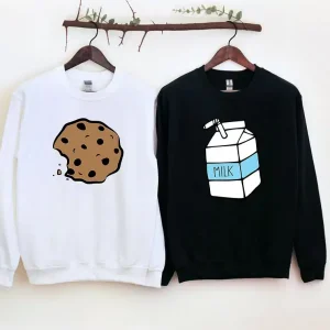Couples Matching Sweatshirt With Milk and Cookies Print Design, The Best Family Matching Gift