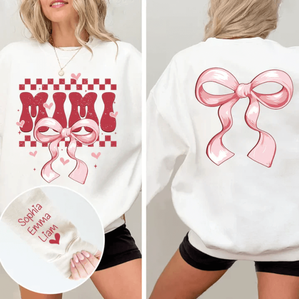 Mimi Bow Personalized Sweatshirt With Design On Sleeve Gift For Grandma Mom Wife Custom Sleeve NH96 2 1
