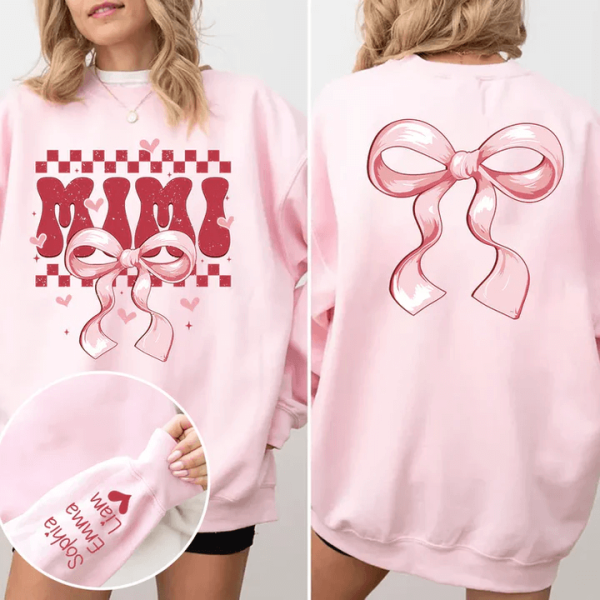 Mimi Bow Personalized Sweatshirt With Design On Sleeve Gift For Grandma Mom Wife Custom Sleeve NH96 3 1