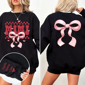 Mimi Bow Personalized Sweatshirt With Design On Sleeve Gift For Grandma Mom Wife Custom Sleeve NH96 4 1