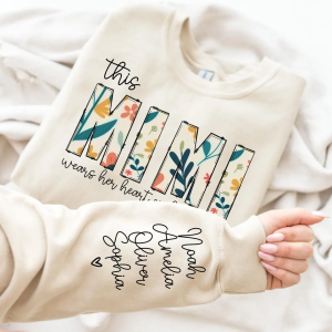 Personalized This Mimi Wears My Heart On My Sleeve, Kids Name on Sleeve, Personalized Gift for Mimi Shirt