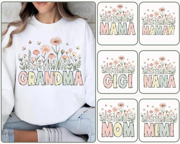Mothers Day Pastel PNG Bundle Pastel Wildflower Mom Grandma Mimi Nana Gigi Sublimation Design Soft Botanical Floral Graphic Png 1 1