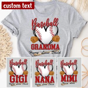Personalized Baseball Grandma T-Shirt, Custom Baseball Mom with Kid's Name Shirt, Baseball Mimi Nana Tee -  The Best Mothers Day Gift