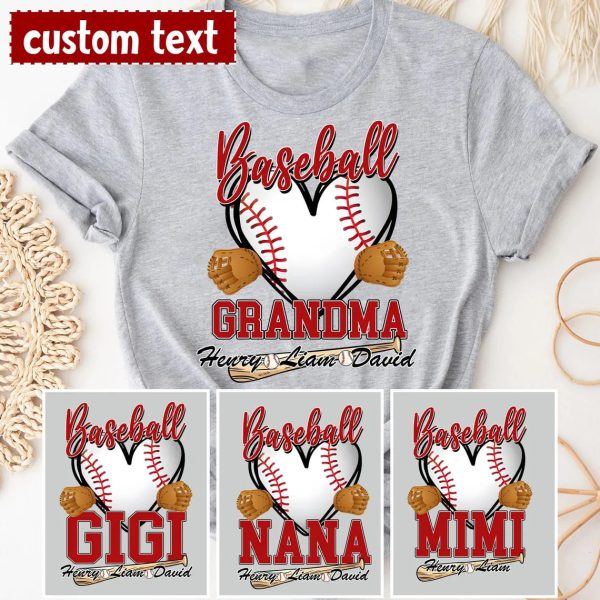 Personalized Baseball Grandma T Shirt Custom Baseball Grandma with Kids Name Shirt Baseball Mimi Nana Tee Gifts for Mothers Day 1 1