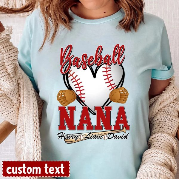 Personalized Baseball Grandma T Shirt Custom Baseball Grandma with Kids Name Shirt Baseball Mimi Nana Tee Gifts for Mothers Day 2 1