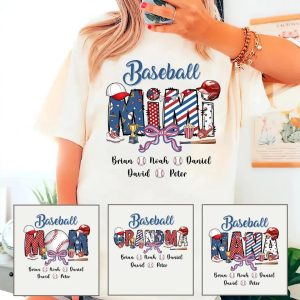 Personalized Baseball Grandma T-Shirt, Custom Baseball Mama with Kid's Name Shirt, Baseball Mimi Nana Tee -  The Best Mothers Day Gift