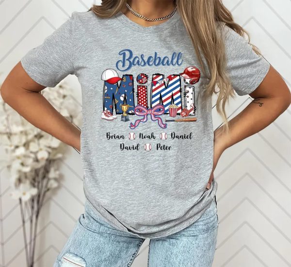 Personalized Baseball Shirt Custom Mama Mom Baseball With Kid Names Shirt Baseball Shirt Baseball Family Shirt Gift for Mimi Gigi 2 1