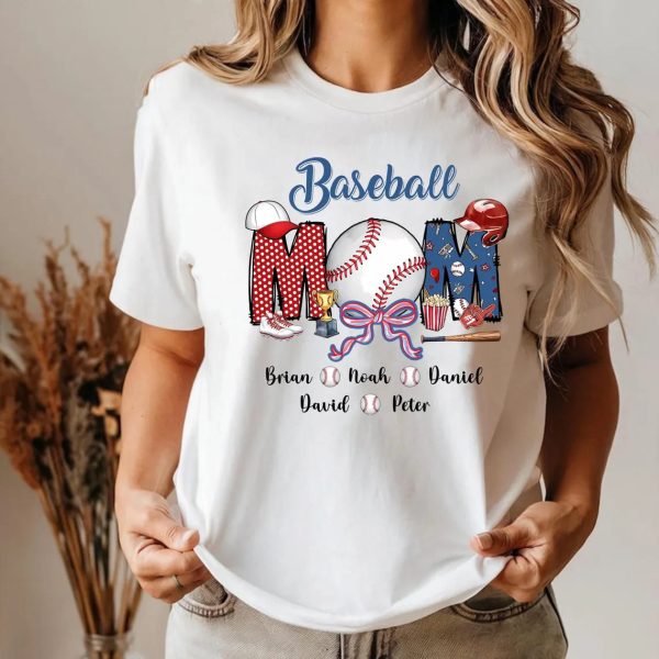 Personalized Baseball Shirt Custom Mama Mom Baseball With Kid Names Shirt Baseball Shirt Baseball Family Shirt Gift for Mimi Gigi 4 1