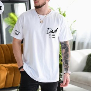 Personalized Dad Shirt with Kids Names Arm, Est Date Daddy T Shirt, Gift for Fathers Day, Childs Names Arm