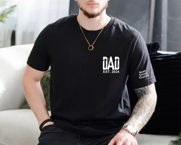 Personalized Dad Shirt With Kids Names Arm 1