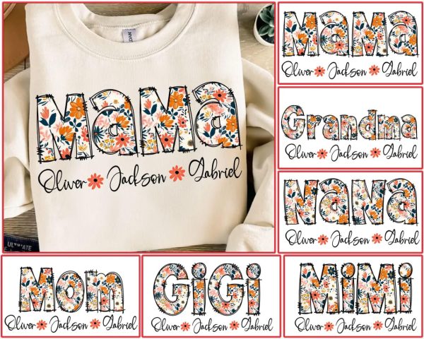 Personalized Floral Mama Png Bundle Flower with Kids Name Mothers Day Png Mom Life Png Gigi Mimi Granny Grandma Png Gifts For Mom 1 1