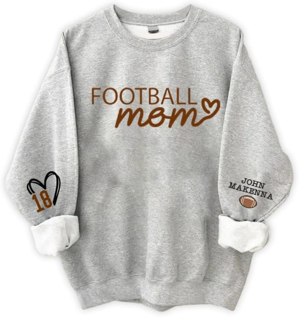 Personalized Football Mom Sweatshirt Football Mama Hoodie Custom Name and Number On Sleeve Football Shirt4 4