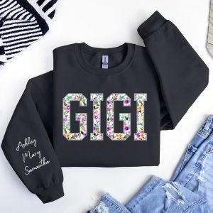 Personalized Gigi Sweatshirt with Names on Sleeve, Custom Gigi Sweater, Mothers Day, Gift for Gigi