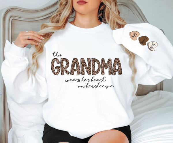 Personalized Grandma Sweatshirt With Kids Names Grandma Crewneck I Wear My Heart On My Sleeve Grammy Sweater Gift from Grand Kids 2