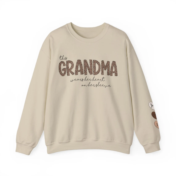 Personalized Grandma Sweatshirt With Kids Names Grandma Crewneck I Wear My Heart On My Sleeve Grammy Sweater Gift from Grand Kids 4