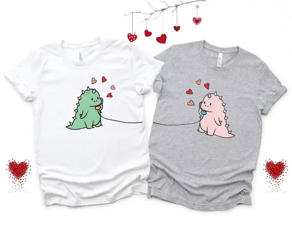 Personalized Kawaii Dinosaur Couple Shirt 1