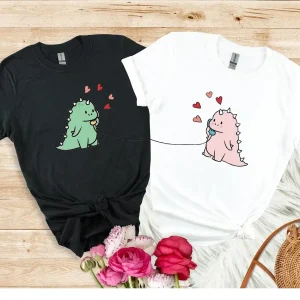 Personalized Kawaii Dinosaur Couple Shirt 2