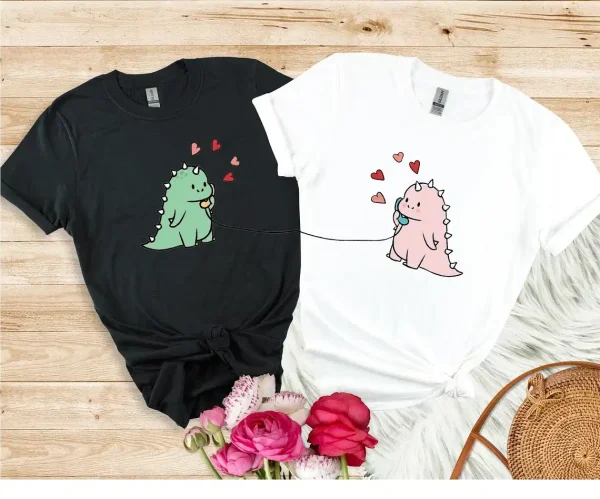 Personalized Kawaii Dinosaur Couple Shirt 2
