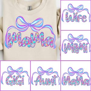Gift for Mother's Day: Preppy Floral Glitter Mama Design Sweatshirt, Coquette, Retro Boho Vibe
