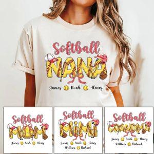Softball Grandma Shirt, Custom Leopard Softball, Shirt for Nana from Kid Custom Name -  The Best Mothers Day Gift