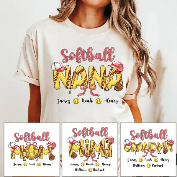 Softball Grandma Shirt Custom Leopard Softball Shirt Grandma Shirt Softball Mom Shirt for Nana from Kid Custom Name Mothers Day Gift 1 1